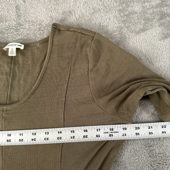 Toad & Co Olive Green Daisy Ribbed Fit and Flare Dress LARGE Short Sleeve - Picture 3 of 6